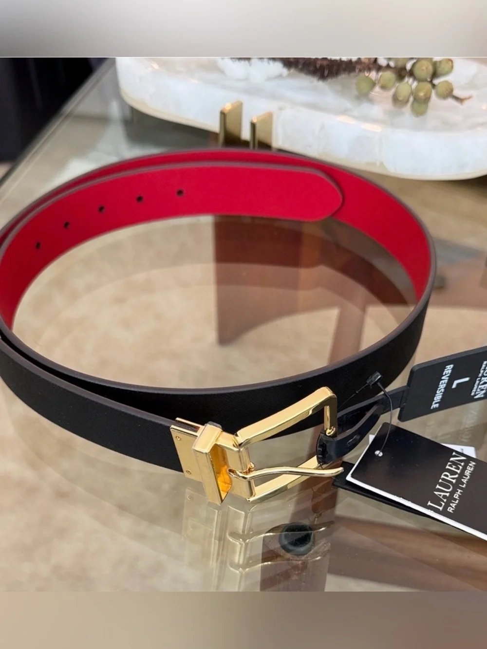 New 🌹Ralph Lauren Reversible Black and Red Belt with Gold Buckle
